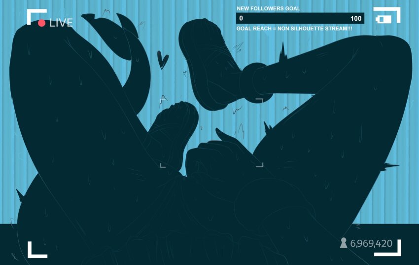 1girl blue_background clitoris clothing_aside fat_mons female_masturbation fingering fins fish_girl fish_tail fuzzlogik highres indie_virtual_youtuber livestream masturbation panties panties_aside pov pussy sameko_saba sandals shark_girl shark_tail silhouette solo sweat tail underwear virtual_youtuber wristband