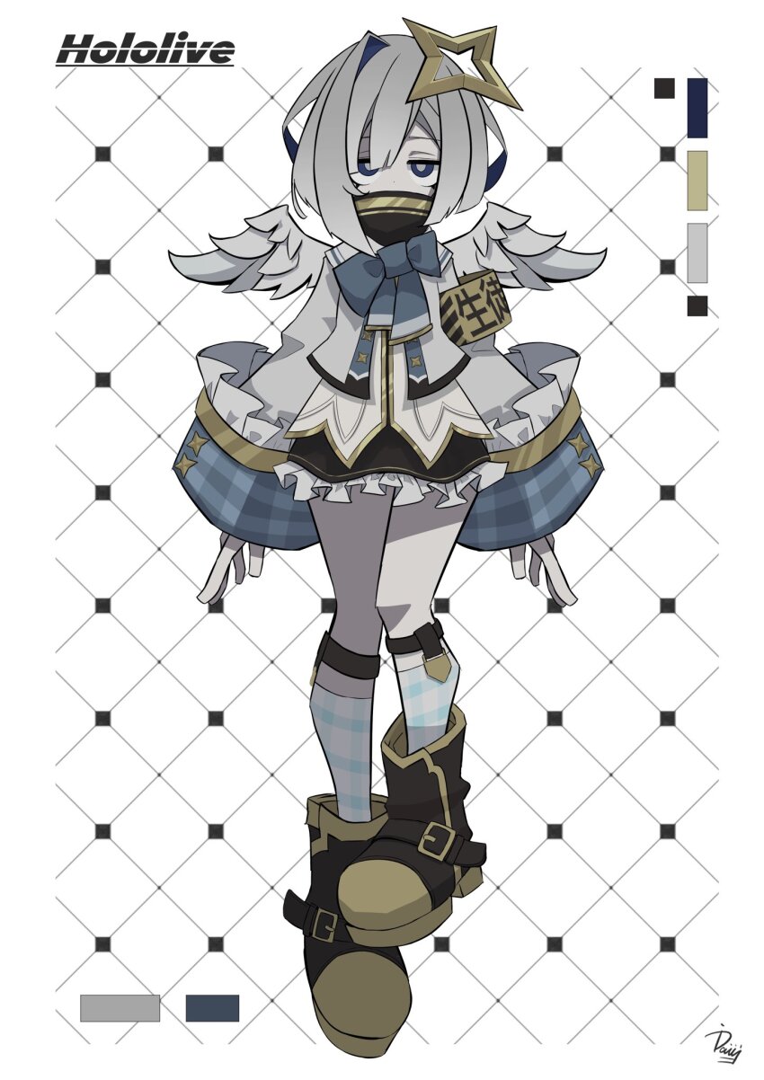 amane_kanata angel angel_wings asymmetrical_bangs feathered_wings gradient_wings halo hololive ida_(idalol490) mini_wings multicolored_wings single_hair_intake star_halo virtual_youtuber white_wings wings