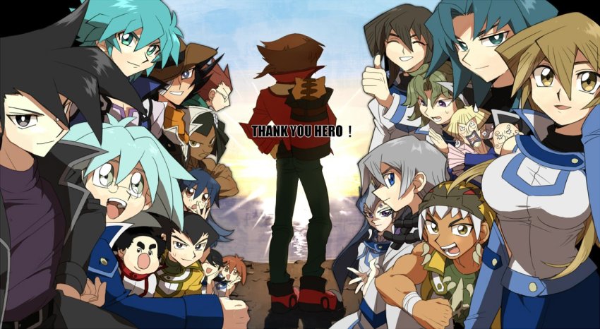 4girls 6+boys amon_garam animal_hat aqua_hair austin_o&#039;brien black_eyes black_jacket black_shirt blue_hair brown_eyes brown_hair cronos_de_medici dark-skinned_male dark_skin edo_phoenix english_text eyepatch fujiwara_yuusuke green_eyes green_hair hamaguchi_momoe hat jacket jim_crocodile_cook johan_andersen light_rays maeda_hayato makurada_junko manjoume_jun manjoume_thunder marufuji_ryo marufuji_sho matsuhago misawa_daichi multicolored_hair multiple_boys multiple_girls napoleon_(yu-gi-oh!) pharaoh_(cat) red_jacket saio_takuma saotome_rei shirt shounen_jump sun sunbeam sunlight tenjouin_asuka tenjouin_fubuki two-tone_hair tyranno_kenzan white_jacket yellow_eyes yu-gi-oh! yu-gi-oh!_duel_monsters_gx yu-gi-oh!_gx yuki_judai