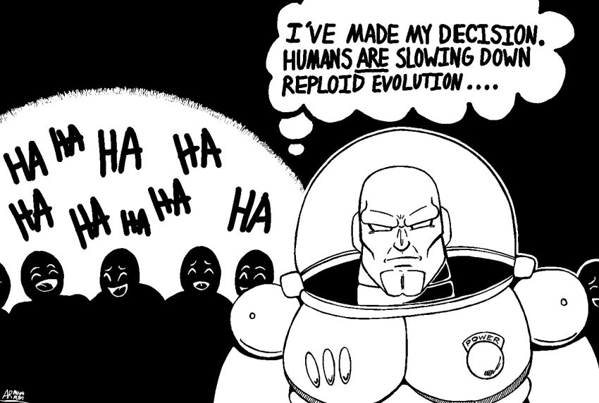 android angry ar_megaman bald buzz_lightyear buzz_lightyear_(cosplay) cosplay english_text greyscale halloween laughing male_focus mega_man_(series) mega_man_x_(series) monochrome pixar sigma_(mega_man) silhouette speech_bubble text_focus thinking toy_story