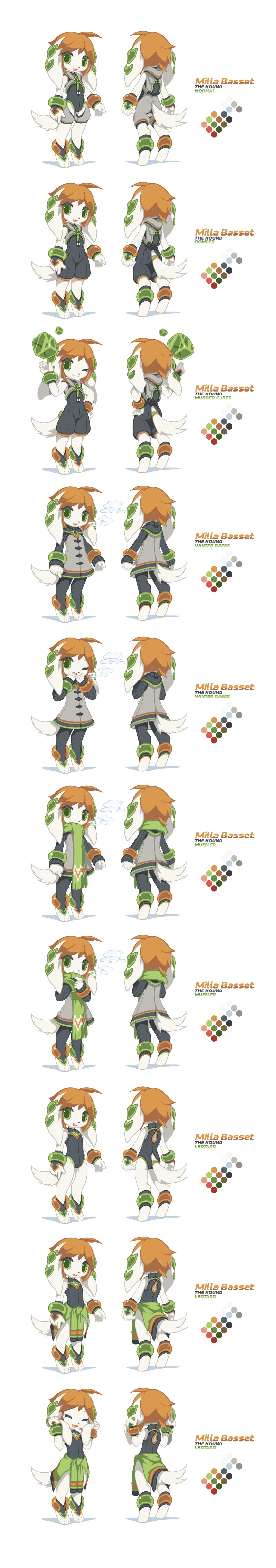 1girl 2015 absurdres ahoge animal_ears anklet bag barefoot basset_hound black_leggings bracelet chinese_clothes chinese_knot closed_eyes crop_top digitigrade dog dog_ears dog_girl dog_tail dress freedom_planet freedom_planet_1 from_behind furry furry_female green_eyes green_scarf highres incredibly_absurdres jewelry krita_(medium) leggings leotard long_image looking_at_viewer milla_basset multiple_views open_mouth orange_hair reference_sheet romper scarf signature smile smug standing tail tall_image transparent_background tsurime tyson_tan wristband