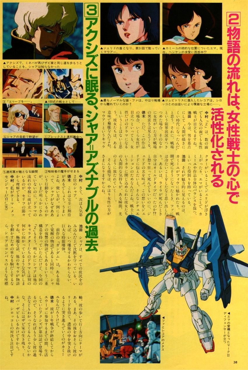 1980s_(style) 4girls 6+boys animage anime_screenshot beam_cannon beard bed blex_forer blonde_hair blood commentary dying emma_sheen english_commentary fa_yuiry facial_hair four_murasame gundam helmet highres hyaku_shiki injury kamille_bidan kobayashi_toshimitsu magazine_scan mecha methuss military military_uniform mobile_suit multiple_boys multiple_girls old oldschool pillow quattro_bajeena ranking reccoa_londe retro_artstyle rick_dias robot scan space_helmet spacesuit spoilers super_gundam thrusters traditional_media translation_request v-fin zeta_gundam