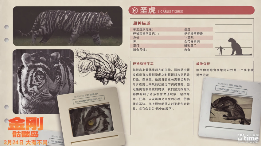 1other ambiguous_gender animal artist_request character_profile chinese_text concept_art conspiracy cut_content diagram giant giant_monster highres kaiju king_kong_(series) kong:_skull_island legendary_pictures monarch_(monsterverse) monster monsterverse official_art plant promotional_art report science sketch spirit_tiger tiger translation_request viral_marketing white_tiger