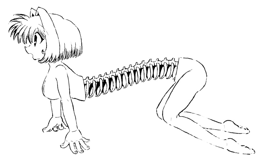 15ooo 1girl bob_cut body_horror breasts completely_nude feet fingernails hair_intakes nude original ribs spine