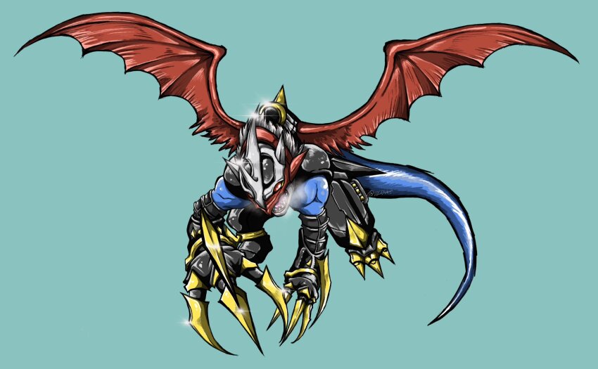 armor cannon claws digimon digimon_(creature) highres imperialdramon imperialdramon_dragon_mode solo tail wings