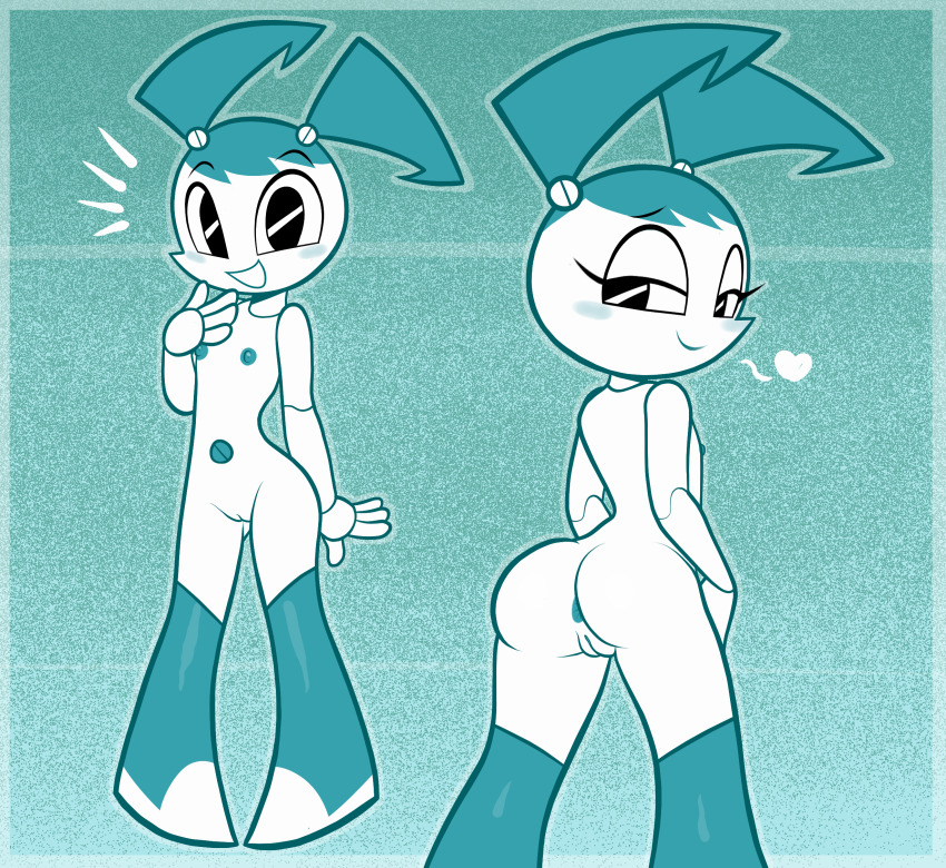 1girl anus artist_request ass completely_nude flat_chest highres jenny_wakeman legs loli my_life_as_a_teenage_robot navel nipples nude pussy robot robot_girl solo standing thighs twintails underwear