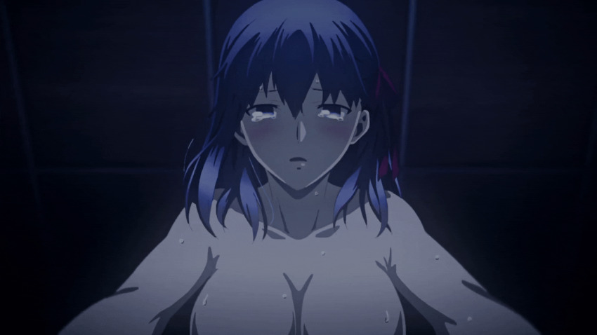 10s 1girl animated animated_gif blush bouncing_breasts breasts crying fate/stay_night_heaven&#039;s_feel fate_(series) large_breasts long_hair matou_sakura nude purple_eyes purple_hair sweat