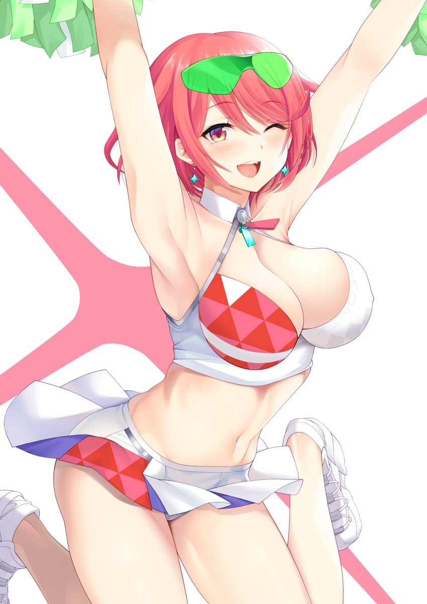 1girl alternate_costume breasts cosplay daive hibiki_(blue_archive) hibiki_(cheer_squad)_(blue_archive) highres large_breasts pyra_(xenoblade) red_eyes red_hair solo xenoblade_chronicles_(series) xenoblade_chronicles_2