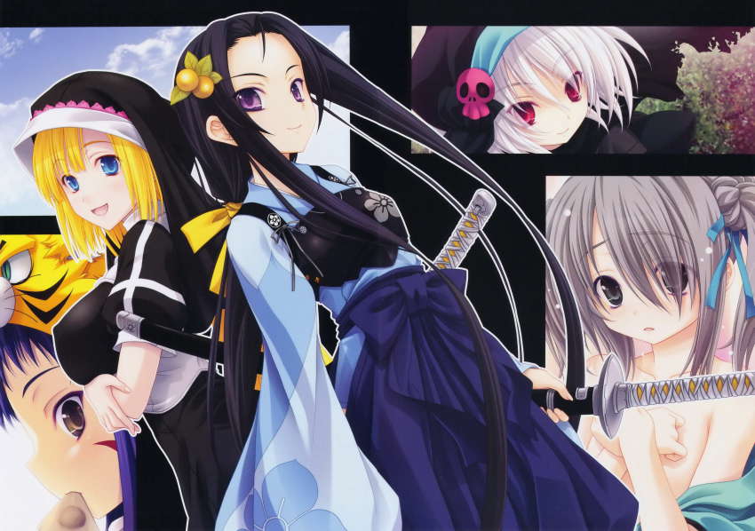 absurdres akechi_mitsuhide hachisuka_goemon highres japanese_clothes luis_frois_(oda_nobuna_no_yabou) maeda_inuchiyo miyama-zero no_bra oda_nobuna_no_yabou open_clothes open_shirt shirt takenaka_hanbei