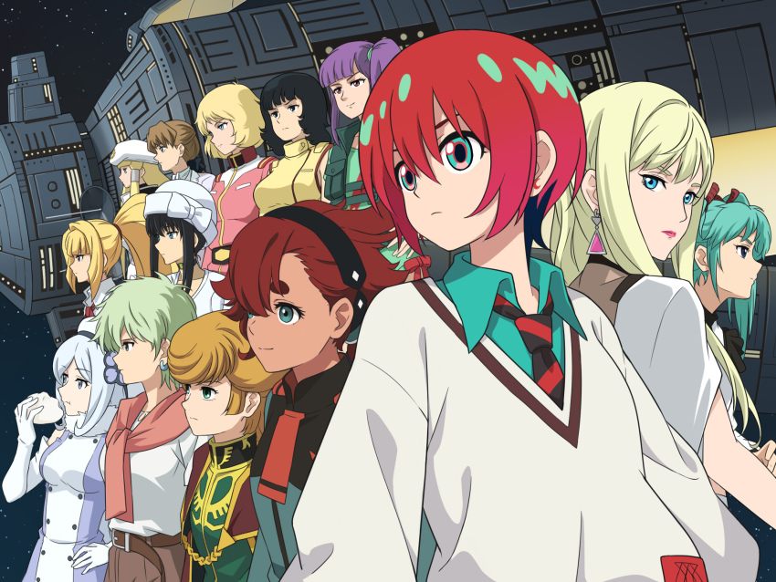 6+girls aila_jyrkiainen aina_saharin amate_yuzuriha aqua_eyes aqua_hair asticassia_school_uniform audrey_burne black_hair black_hairband blonde_hair blue_eyes breasts brown_eyes char&#039;s_counterattack commentary crossover dark-skinned_female dark_skin dianna_soreil earrings eating fa_yuiry female_focus gigi_andalusia gquuuuuux gundam gundam_00 gundam_08th_ms_team gundam_build_fighters gundam_gquuuuuux gundam_hathaway&#039;s_flash gundam_seed gundam_suisei_no_majo gundam_tekketsu_no_orphans gundam_unicorn gundam_wing gundam_wing:_endless_waltz gundam_zz hairband high_ponytail highres in-franchise_crossover jewelry kudelia_aina_bernstein laofuzi_dai_bansho long_hair marina_ismail medium_breasts mineva_lao_zabi mobile_suit_gundam multiple_girls orange_hair parody ponytail purple_hair quess_paraya red_hair relena_peacecraft roux_louka sayla_mass school_uniform short_hair space_habitat suletta_mercury thick_eyebrows triangle_earrings turn_a_gundam upper_body white_hair zeta_gundam