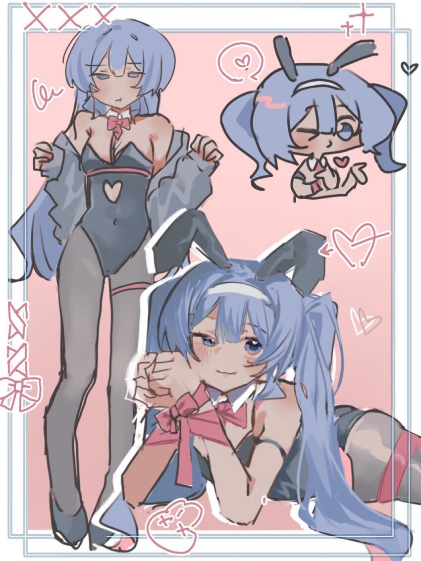 1girl animal_ears bare_shoulders bow bowtie breasts hatsune_miku heart highres long_hair playboy_bunny rabbit_ears rabbit_hole_(vocaloid) remon_cola vocaloid