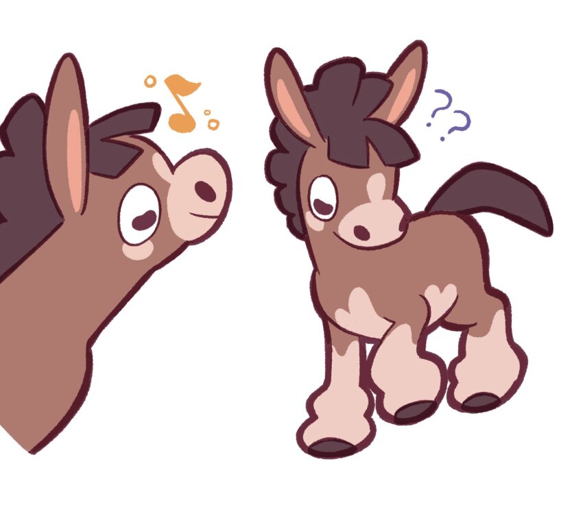 ? ?? amie_sanchez brown_fur gen_7_pokemon highres mudbray musical_note nintendo no_humans pokemon pokemon_(creature) simple_background two-tone_fur white_background