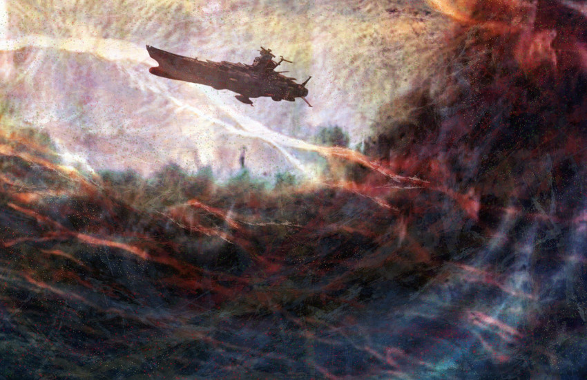 commentary electricity energy energy_cannon english_commentary highres military military_vehicle nebula no_humans official_style photoshop_(medium) procreate_(medium) radio_antenna realistic science_fiction ship ship_turret space spacecraft star_(symbol) star_symbol_background uchuu_senkan_yamato uchuu_senkan_yamato_2199 uchuu_senkan_yamato_2202:_ai_no_senshi-tachi uchuu_senkan_yamato_2205:_arata_naru_tabidachi warship watercraft yamato_(uchuu_senkan_yamato)