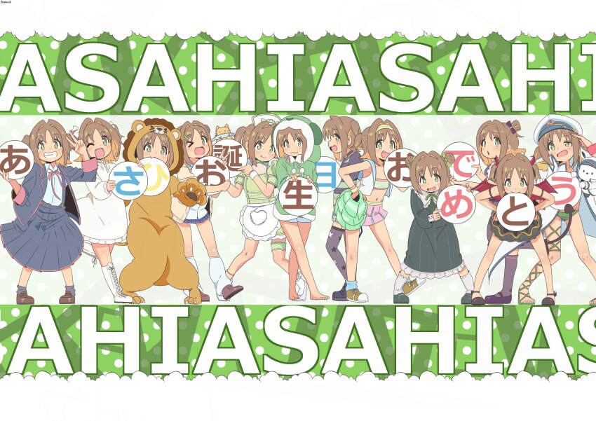 &gt;_o 6+girls :3 :d ;d absurdres animal_costume animal_hands animal_hood ankle_lace-up apron arm_belt artist_name bambi2000line bare_arms bare_legs bare_shoulders barefoot bent_over bikini black_choker black_dress black_jacket black_shoes black_skirt black_socks black_thighhighs blue_skirt boots bow bowtie brown_hair brown_shoes character_name cheerleader chestnut_mouth choker claws coat colored_inner_hair commentary_request demon_costume demon_tail diamond-shaped_pupils diamond_(shape) dog_hood double_bun drawstring dress epaulettes fang flat_chest frilled_dress frilled_shirt_collar frilled_thigh_strap frills from_side full_body gloves green_bikini green_bow green_dress green_eyes green_hoodie grey_dress grey_shoes grey_socks grin groin gyaru hair_bow hair_bun hair_intakes hair_ornament hair_ribbon hand_on_own_hip hand_up hands_on_own_hips hat highres holding holding_pom_poms hood hood_up hoodie horns jacket jewelry knee_boots kneehighs knees_together_feet_apart kogal lace-up_boots leaning_forward legs_apart lion_costume lion_hood loafers long_sleeves looking_at_viewer loose_socks mary_janes midriff miniskirt mouth_hold multicolored_hair multiple_girls multiple_persona navel neck_ribbon nurse_cap official_alternate_costume official_alternate_hairstyle oka_asahi one_eye_closed onesie onii-chan_wa_oshimai! open_clothes open_jacket open_mouth orange_hair paw_gloves peaked_cap pigeon-toed pink_skirt pinstripe_pattern pleated_skirt polka_dot pom_pom_(cheerleading) pom_poms print_thighhighs puffy_long_sleeves puffy_short_sleeves puffy_sleeves red_horns red_ribbon red_wings ribbon ring salute sandals school_uniform shirt shoes short_hair short_shorts short_sleeves shorts simple_background single_bare_leg skirt smile socks spiked_wristband standing standing_on_one_leg star_(symbol) star_print strapless studded_choker suspender_skirt suspenders swimsuit symbol-shaped_pupils t-shirt tail teeth thigh_strap thighhighs tiptoes toes translation_request tube_top two-tone_hair two_side_up uneven_eyes v v-shaped_eyebrows variations w waist_apron white_bow white_bowtie white_coat white_dress white_ribbon white_shirt white_socks wings wrist_cuffs wristband x_hair_ornament zettai_ryouiki