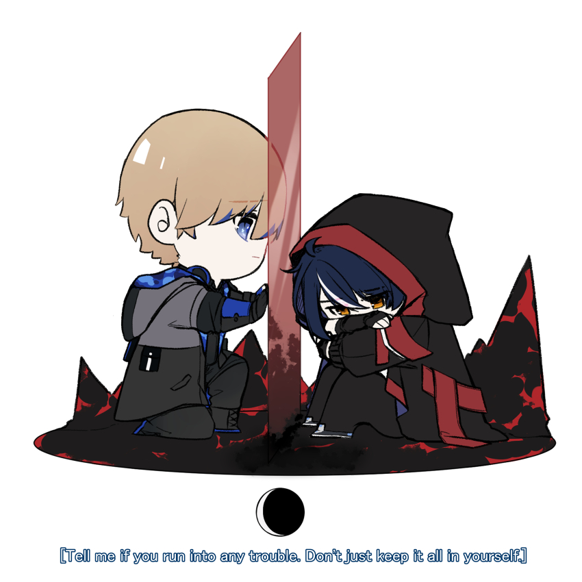 2boys absurdres commandant_(pgr) dochikun english_text highres image_sample lee:_entropy_(pgr) lee_(pgr) multiple_boys pixiv_sample punishing:_gray_raven white_background