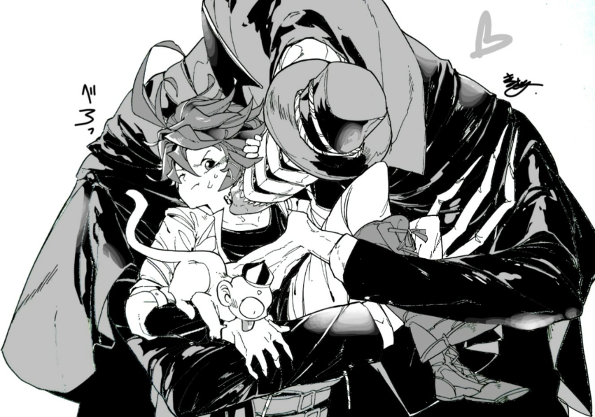 1girl 2019 emma_(yakusoku_no_neverland) kimidori_(dera_kimidori) leuvis_(yakusoku_no_neverland) licking pale_skin palvus_(yakusoku_no_neverland) pixiv short_hair sweat yakusoku_no_neverland