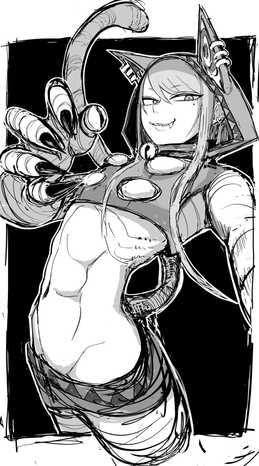 1girl abs fang groin sharp_teeth source_request tagme teeth zepitaph
