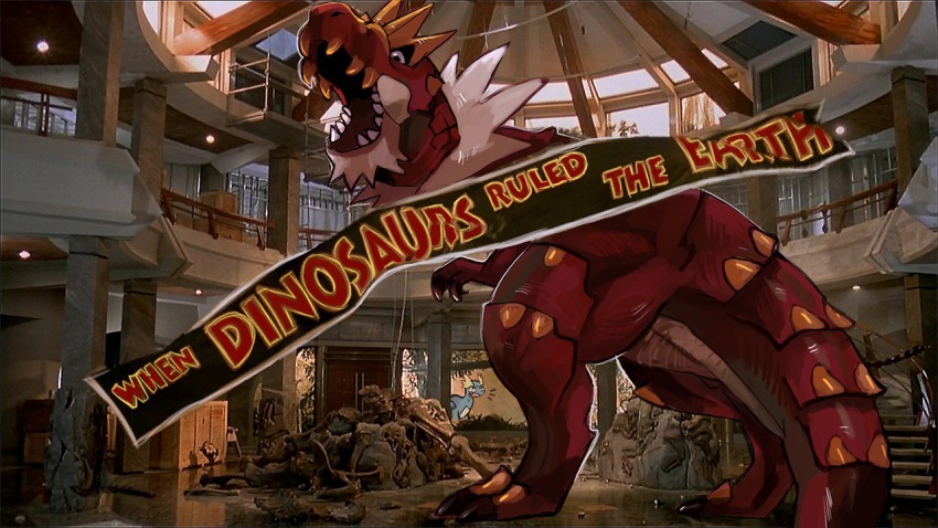 amaura epic gen_6_pokemon jurassic_park museum nintendo no_humans parody pokemon pokemon_(creature) tyrantrum when_you_see_it
