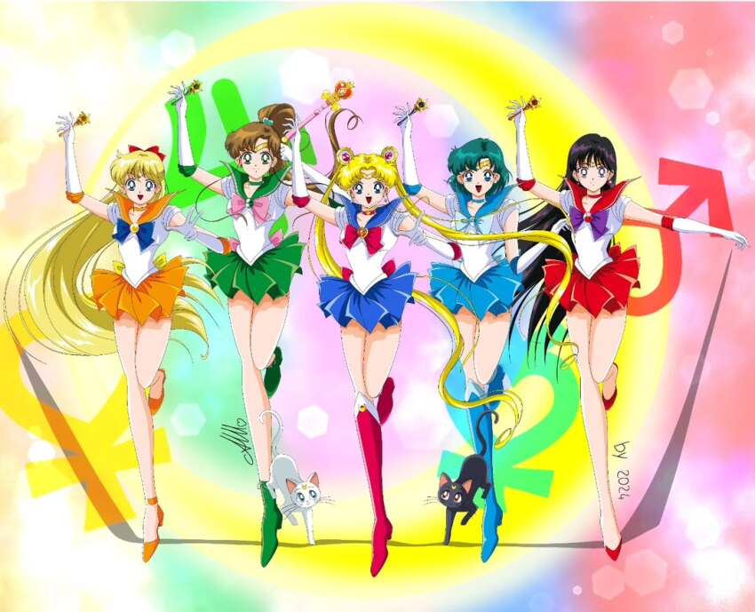 5girls aino_minako anello81 artemis_(sailor_moon) bishoujo_senshi_sailor_moon black_cat black_hair blonde_hair blue_eyes blue_hair boots brown_hair cat gloves green_eyes high_heels hino_rei kino_makoto long_hair luna_(sailor_moon) miniskirt mizuno_ami multiple_girls purple_eyes sailor_jupiter sailor_mars sailor_mercury sailor_moon sailor_venus shoes short_hair skirt tsukino_usagi twintails very_long_hair white_cat