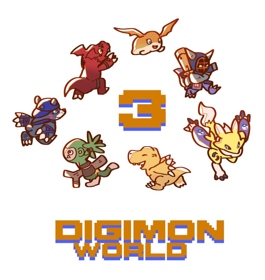 agumon bear bearmon digimon digimon_(creature) digimon_world_3 guilmon hat highres koemon kotemon monkey patamon renamon