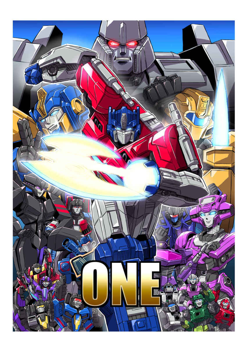 airachnid angry arcee arm_cannon assault_visor autobot blue_eyes bumblebee_(transformers) cannon darkwing_(transformers_one) decepticon elita_one glowing glowing_eyes highres hound_(transformers) ironhide jazz_(transformers) looking_at_viewer mask mecha megatron multiple_boys no_humans open_mouth red_eyes red_visor robot sakamoto_hayato science_fiction sentinel_prime shockwave_(transformers) shoulder_cannon skywarp smile soundwave_(transformers) starscream thundercracker transformers transformers_one weapon wheeljack