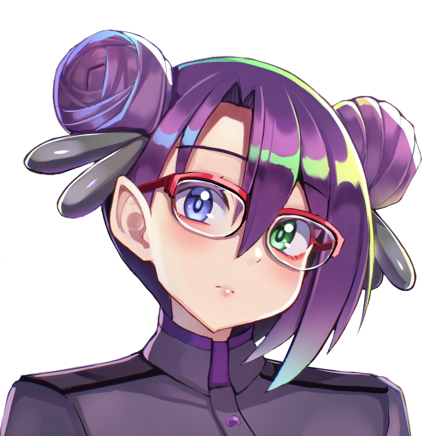 access_(crossover_nexus) blue_eyes crossover_nexus_project crossover_nexus_series glasses green_eyes hair_bun hair_ornament heterochromia highres military military_uniform pointy_ears purple_hair short_hair yasu_suupatenin
