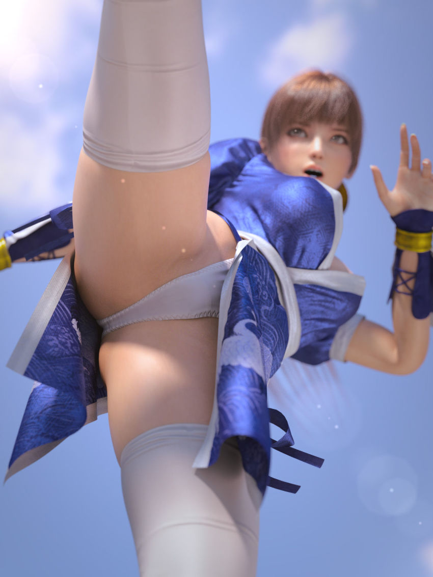 3d brown_eyes brown_hair highres incise_soul japanese_clothes kasumi_(doa) ninja m-rs ninja panties tagme underwear white_panties