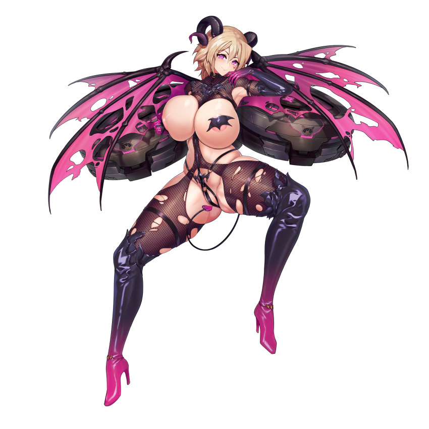 1girl anklet areola_slip arm_strap armpit_cutout armpits bat_ornament bat_pasties between_breasts black_choker blonde_hair bodystocking bondage_outfit boots breast_cutout breasts choker cleavage clothing_cutout collarbone covered_erect_nipples crotch_cutout crotch_strap d-log demon_girl demon_horns demon_tail elbow_gloves facial_mark fishnet_bodystocking fishnets full_body game_cg gloves gluteal_fold gradient_boots gradient_gloves groin groin_tendon hair_between_eyes halloween_costume hand_on_own_face high_heel_boots high_heels highres horns huge_breasts jetpack jewelry knee_boots last_origin latex lingerie long_hair looking_at_viewer machinery necklace o-ring official_alternate_costume official_art partially_visible_vulva pasties ponytail propeller purple_boots purple_eyes purple_gloves purple_wings raven_(last_origin) removing_pasties revealing_clothes seductive_smile short_ponytail side_cutout skindentation smile solo spread_legs star_(symbol) tachi-e tail thick_thighs thigh_strap thighs torn_bodystocking torn_boots torn_clothes torn_gloves torn_wings transparent_background underwear wings