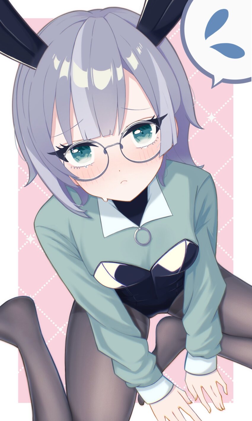 1girl animal_costume artist_request blush glasses green_eyes grey_hair hifumi_suu highres kimi_no_koto_ga_dai_dai_dai_dai_daisuki_na_100-nin_no_kanojo rabbit_costume rabbit_ears short_hair