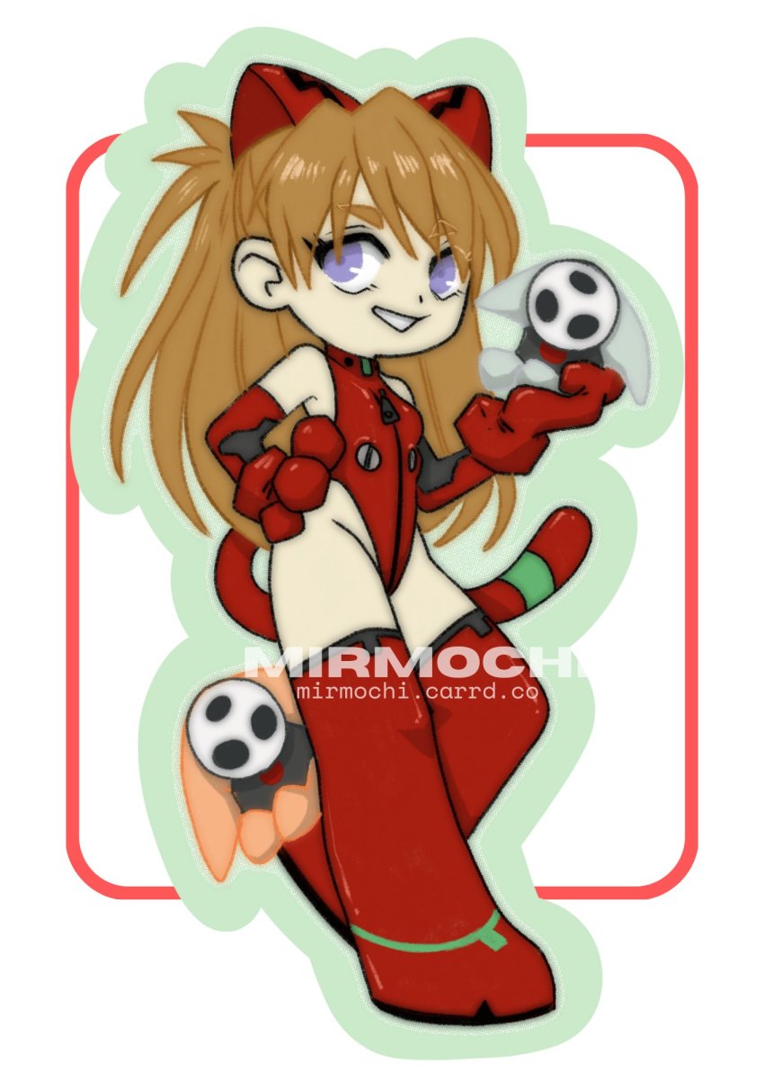 1girl animal_ears animal_hands artist_name artist_request bare_legs blue_eyes boots breasts brown_hair cat_ears chibi cowboy_shot fake_animal_ears floating_hair full_body gloves hair_between_eyes hair_ornament hand_on_own_hip highleg highleg_leotard highres israfel_(evangelion) leotard long_hair looking_at_viewer mecha_pilot_suit neon_genesis_evangelion paw_gloves plugsuit_(evangelion) red_leotard souryuu_asuka_langley thigh_boots two_side_up very_long_hair white_background wide_hips