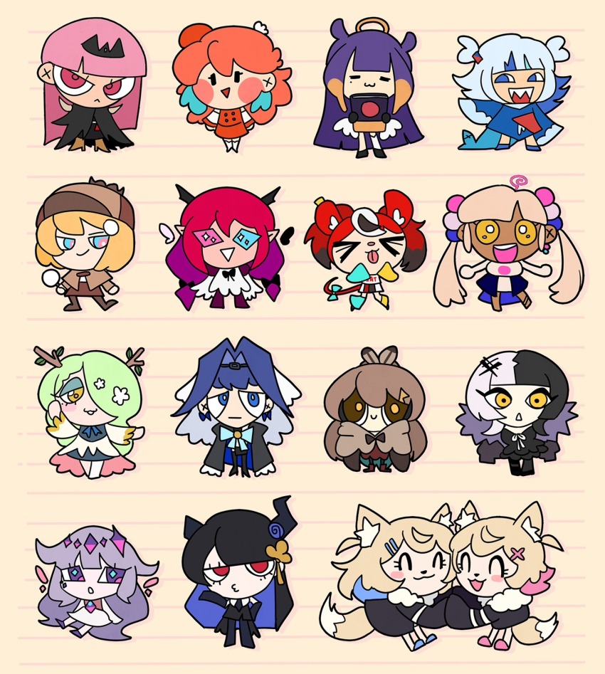 &gt;_&lt; ._. 6+girls :&lt; :3 :d alt_text animal_ears antlers black_hair black_horns black_tiara blonde_hair blue_eyes blue_shoes blush_stickers brown_hair brown_hat ceres_fauna ceres_fauna_(1st_costume) chibi closed_eyes closed_mouth colored_inner_hair commentary dark-skinned_female dark_skin dog_girl dog_nose dog_tail english_commentary eyelashes fins fish_tail full_body fuwawa_abyssgard fuwawa_abyssgard_(1st_costume) gawr_gura gawr_gura_(1st_costume) green_hair grey_hair hair_ornament hairclip hakos_baelz hakos_baelz_(1st_costume) half-closed_eyes hat heterochromia high_heels highres holding holding_magnifying_glass holoadvent holocouncil hololive hololive_english holomyth holopromise horns irys_(hololive) irys_(irys_2.0)_(hololive) koseki_bijou koseki_bijou_(1st_costume) long_hair magnifying_glass ministarfruit mococo_abyssgard mococo_abyssgard_(1st_costume) mole mole_under_mouth mori_calliope mori_calliope_(1st_costume) mouse_ears mouse_girl mouse_tail multicolored_hair multiple_girls nanashi_mumei nanashi_mumei_(1st_costume) nerissa_ravencroft nerissa_ravencroft_(1st_costume) ninomae_ina&#039;nis ninomae_ina&#039;nis_(1st_costume) open_mouth orange_hair ouro_kronii ouro_kronii_(1st_costume) pink_eyes pink_hair pink_shoes purple_hair red_eyes red_hair shark_tail sharp_teeth shiori_novella shiori_novella_(1st_costume) shoes siblings sisters smile sparkling_eyes split-color_hair tail takanashi_kiara takanashi_kiara_(1st_costume) teeth tiara tsukumo_sana tsukumo_sana_(1st_costume) twintails two-tone_hair upper_teeth_only v-shaped_eyes very_long_hair virtual_youtuber watson_amelia watson_amelia_(1st_costume) white_hair yellow_eyes
