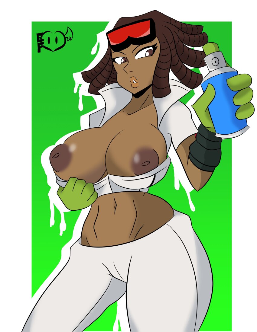 1girl absurdres breasts breasts_out dark-skinned_female dark_skin edgerftw55 goggles goggles_on_head highres jet_set_radio nipples piranha_(jsr) sega