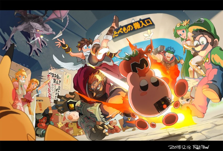 alien armor assemblerones bare_shoulders blonde_hair blue_eyes blush box breasts brown_hair c4 cape captain_falcon cardboard_box creatures_(company) crown donkey_kong_(series) dress explosive f-zero facial_hair fire fire_emblem fire_emblem:_path_of_radiance fire_emblem:_radiant_dawn game_freak gen_1_pokemon gloves green_eyes green_hair hand_in_air hat headband helmet ike_(fire_emblem) jewelry jigglypuff kid_icarus kirby kirby_(series) legs letterboxed link long_hair luigi mario_(series) meta_knight metal_gear_(series) metal_gear_solid metal_gear_solid_2:_sons_of_liberty metroid multiple_boys multiple_girls mustache necklace ness_(mother_2) nintendo olimar open_mouth overalls palutena pikachu pikmin_(creature) pikmin_(series) pit_(kid_icarus) pointy_ears pokemon pokemon_(creature) princess_peach princess_zelda ragnell ridley short_hair smile sneaking_suit solid_snake super_smash_bros. tail the_legend_of_zelda the_legend_of_zelda:_a_link_between_worlds thighhighs tiara tomato toon_link white_hair wings