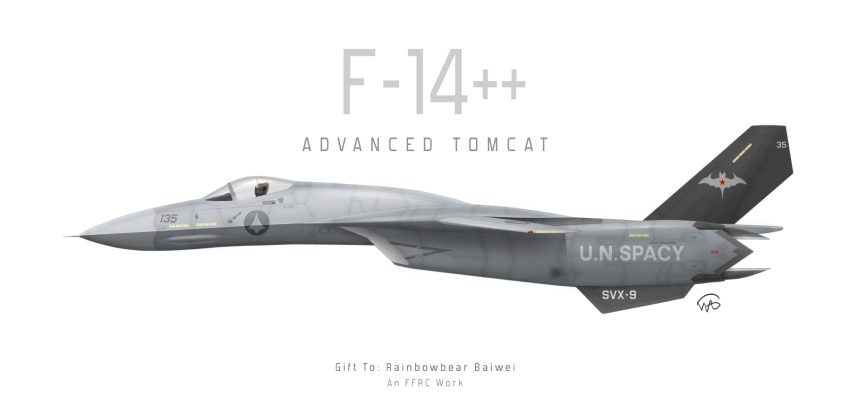 00s aircraft airplane androgynous english_text f-14 fighterman gender_request highres jet logo macross macross_zero redesign science_fiction signature simple_background solo u.n._spacy vehicle_focus