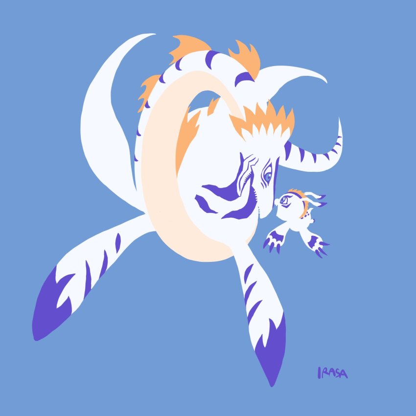 claws digimon evolution gomamon highres looking_at_another open_mouth plesiomon plesiosaur sharp_teeth tail teeth