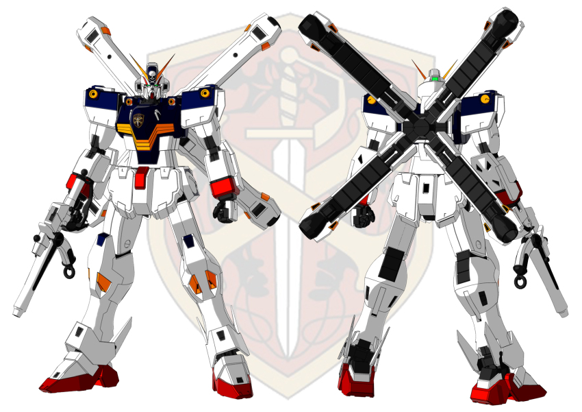 3d back beam_rifle commentary_request comparison crossbone_gundam crossbone_gundam_x-1 crossbone_vanguard dual_persona emblem energy_gun gundam highres holding holding_weapon jolly_roger logo looking_at_viewer machinery mecha mecha_focus mobile_suit multiple_views no_humans robot science_fiction sword thrusters toshipon v-fin weapon white_background
