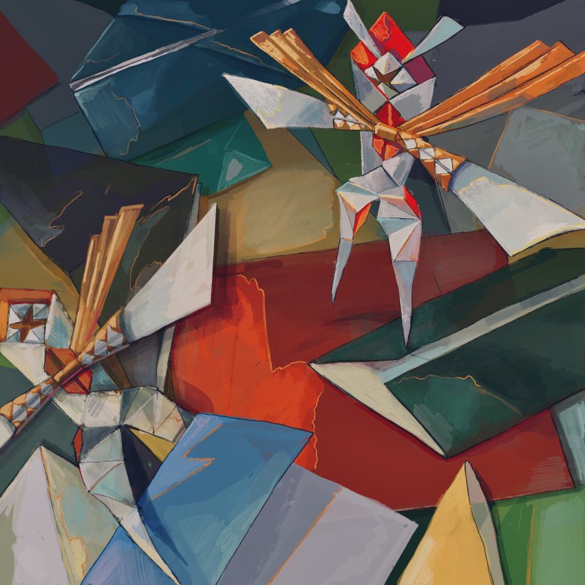 blade commentary gen_7_pokemon highres kartana nintendo no_humans origami paper pokemon pokemon_(creature) sakusakufugashi ultra_beast
