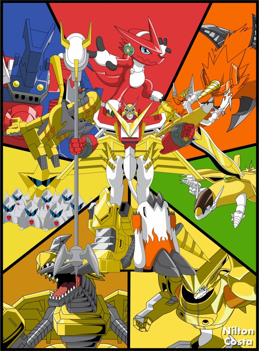 ballistamon digimon digimon_xros_wars dorulumon highres nilton_costa omegashoutmon pickmon shoutmon_x7 sparrowmon starmon_(digimon_xros_wars) tagme zekegreymon