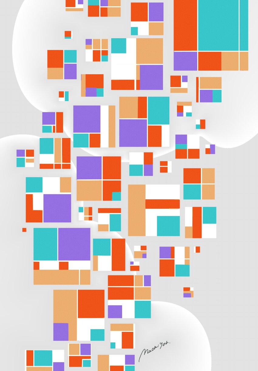 abstract artist_name commentary_request flat_color greek_commentary grey_background highres machigami_yoh no_humans no_lineart original rectangle shapes signature square