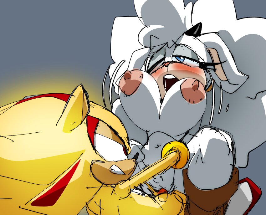absurdres blue_eyes boots bracelet breasts cowgirl_position eyelashes fluffy furry furry_female furry_male furry_with_furry grey_background hair_between_eyes highres horns inker_comics jewelry lanolin_the_sheep large_breasts missionary movement nipples one_eye_closed red_eyes sega sex shadow_the_hedgehog sheep sheep_girl sheep_horns simple_background straddling super_shadow wool