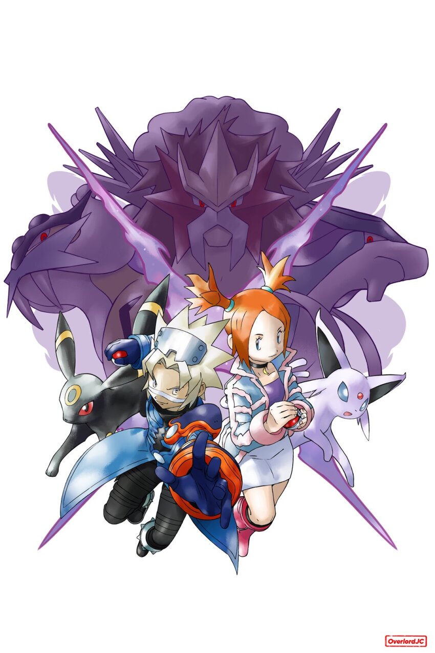 1boy 1girl boots entei espeon gen_2_pokemon highres legendary_pokemon nintendo overlord_jc pink_boots pokemon pokemon_colosseum raikou rui_(pokemon) sugimori_ken_(style) suicune umbreon wes_(pokemon)
