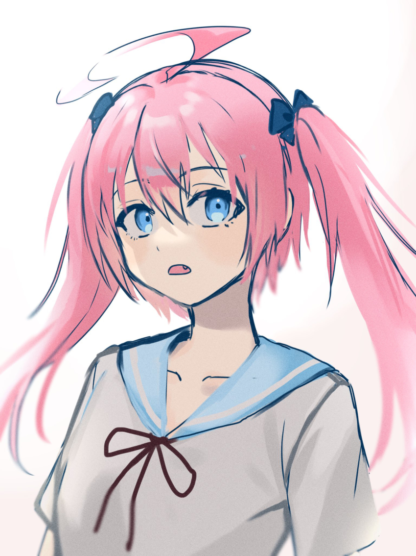 1girl ahoge black_bow blue_eyes bow bowtie highres long_hair milim_nava pink_hair red_bow red_bowtie sayu0511 shirt solo tensei_shitara_slime_datta_ken twintails white_background white_shirt
