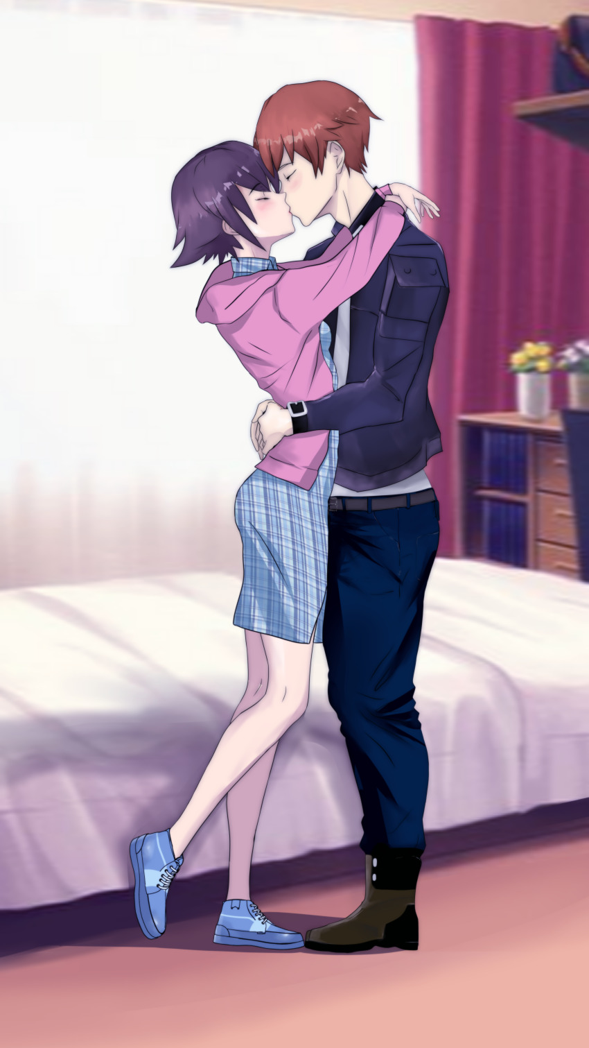 1boy 1girl absurdres commission commissioner_upload crossover female_protagonist_(smt_ldx2) hetero highres kiss pacific_rim pacific_rim:_the_black shin_megami_tensei shin_megami_tensei:_liberation_dx2 taylor_travis
