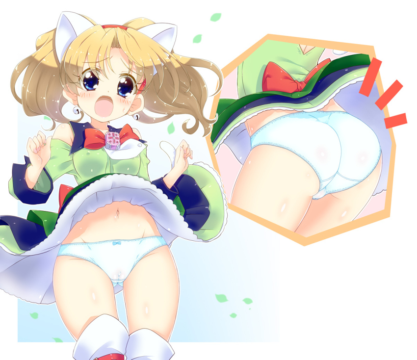 1girl ass blonde_hair blue_bow bow bow_panties cameltoe jewelpet_(series) jewelpet_twinkle miria_marigold_mackenzie panties twintails underwear white_panties