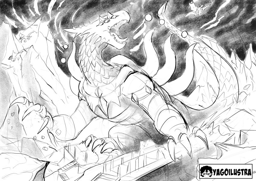 absurdres claws digicore digimon digimon_(creature) highres huanglongmon open_mouth sharp_teeth tail teeth tongue tongue_out