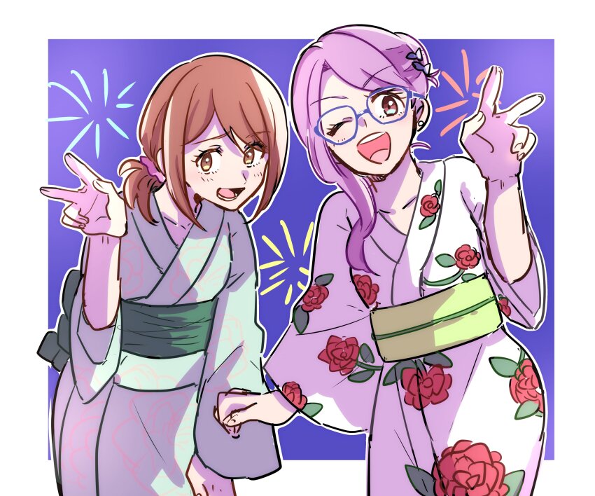 2girls absurdres digimon digimon_adventure_02:_the_beginning flower highres inoue_miyako japanese_clothes kimono multiple_girls yagami_hikari