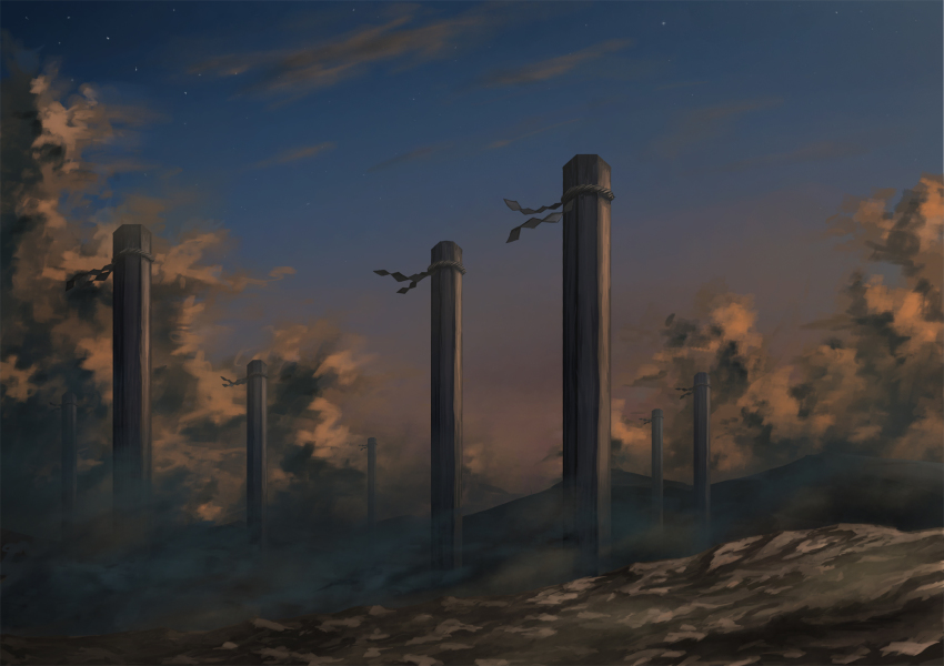 cloud dusk highres mountain no_humans onbashira outdoors sasaj scenery sky touhou