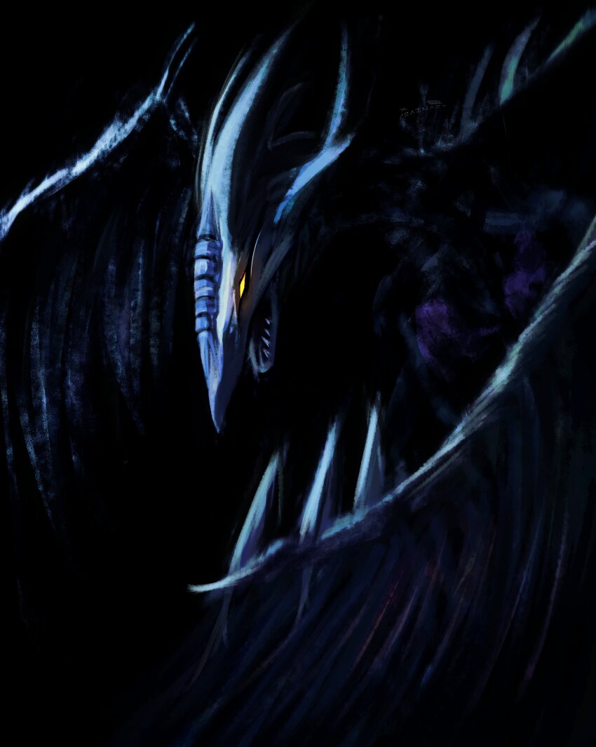 1other absurdres black_background crain1art dragon dragon_horns dragon_wings duel_monster facing_to_the_side feathered_wings flapping flying highres horns looking_to_the_side muted_color no_humans open_mouth photo-referenced purple_trim roaring spot_color spread_wings stardust_dragon upper_body wings yellow_eyes yu-gi-oh! yu-gi-oh!_5d&#039;s