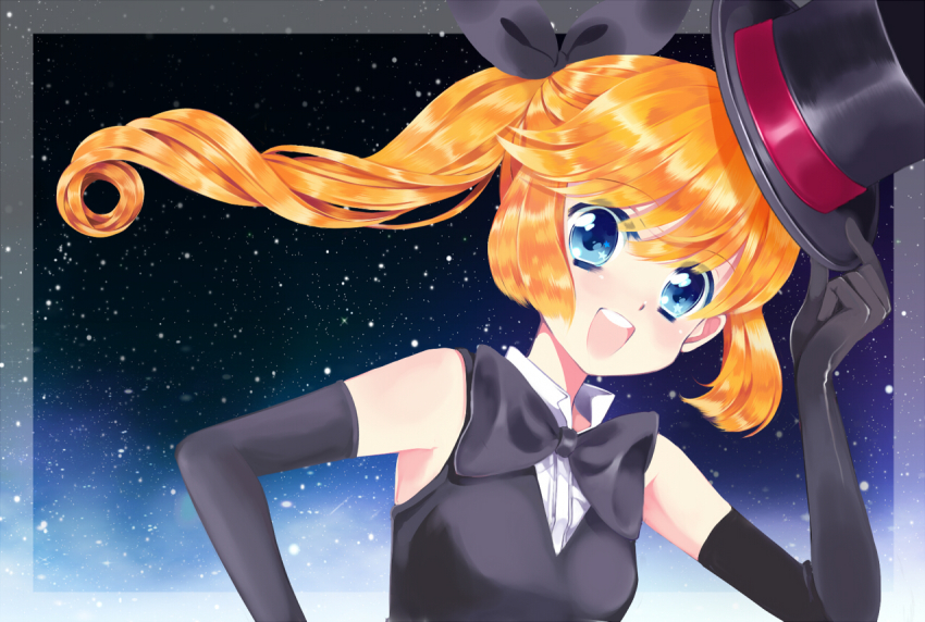 1990s_(style) 1girl blue_eyes elbow_gloves gloves haneoka_meimi hat kaitou_saint_tail long_hair magician neko_(natsuiroclassic) orange_hair ponytail saint_tail top_hat