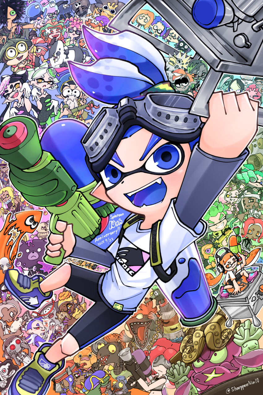 6+boys 6+girls agent_8_(splatoon) annie_(splatoon) anniversary beanie beard big_man_(splatoon) black_hair blonde_hair blue_eyes blue_hair bow brown_eyes callie_(splatoon) callie_(squid_sisters_outfit)_(splatoon) cap&#039;n_cuttlefish character_request clownfish commander_tartar craymond_(splatoon) everyone facial_hair fish flow_(splatoon) frye_(splatoon) glasses gloves goggles green_hair hair_over_one_eye hat highres holding holding_weapon inkling inkling_(swim_form) inkling_boy inkling_girl inkling_player_character jelonzo_(splatoon) judd_(splatoon) marie_(splatoon) marie_(squid_sisters_outfit)_(splatoon) marina_(dj_hyperfresh)_(splatoon) marina_(splatoon) moe_(splatoon) multiple_boys multiple_girls mustache nintendo octoling octoling_girl octoling_player_character open_mouth orange_eyes orange_hair pearl_(mc.princess)_(splatoon) pearl_(splatoon) pink_hair purple_eyes red_bow red_eyes red_hair sharp_pen_(yyss8885) shiver_(splatoon) smile splatoon_(series) splatoon_1 splatoon_2 splatoon_2:_octo_expansion splatoon_3 splattershot_(splatoon) tentacle_hair weapon weapon_request white_gloves white_hair yellow_eyes